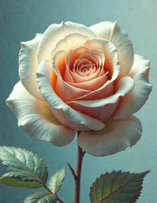 The primary subject of the image is a single pink rose. The rose is the main focus of the image, and it is displayed against a blue background. The visual style of the image is a close-up of the rose, showcasing its details and texture. The colors in the image are predominantly pink, which gives the image a warm and romantic atmosphere.